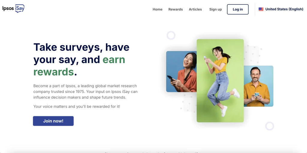 Ipsos iSay dashboard showing available surveys